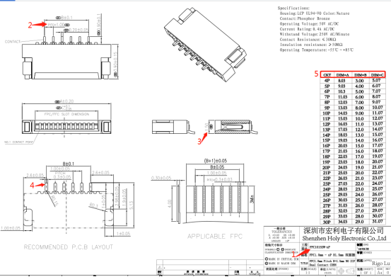 fpc1mm連接器規(guī)格書