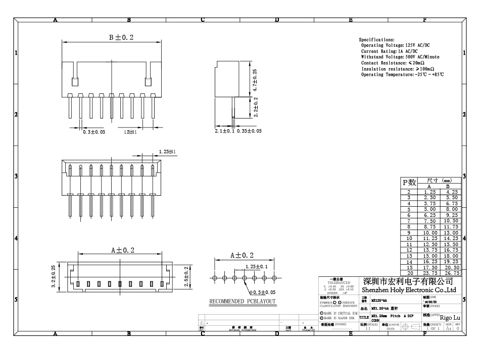 電子元器件1.25MM間距10A直針接插件連接器 電源連接插頭直針插座,宏利