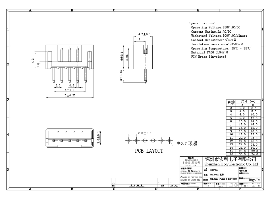 新品現貨供應PHD2.0直針連接器2.0間距按插件條形連接器2-12P,宏利