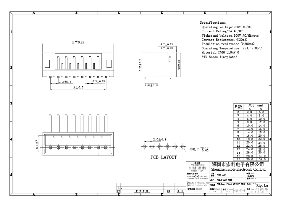 PH2.0mm間距 10P 彎針90度插座 條形連接器 接線端子接插件,宏利